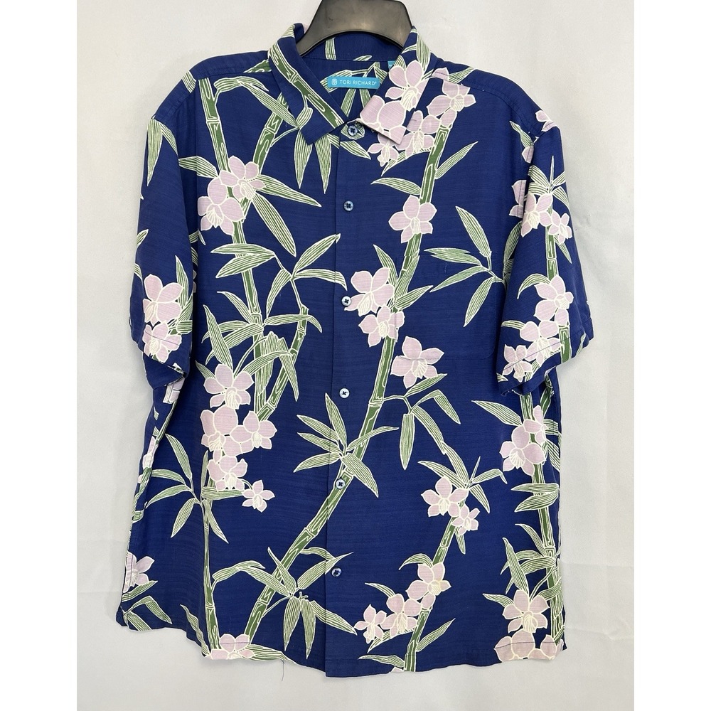 Tori Richard's Short Sleeve Button Down Hawaiian Shirt Size Large Silk/ Cotton